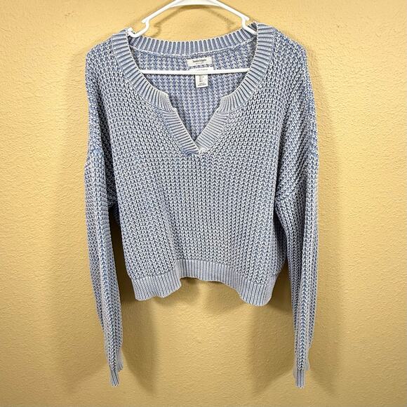Haute Hippie Blue Chunky Knit Acid Wash Crop Sweater Jr Girl Size L - Picture 1 of 10
